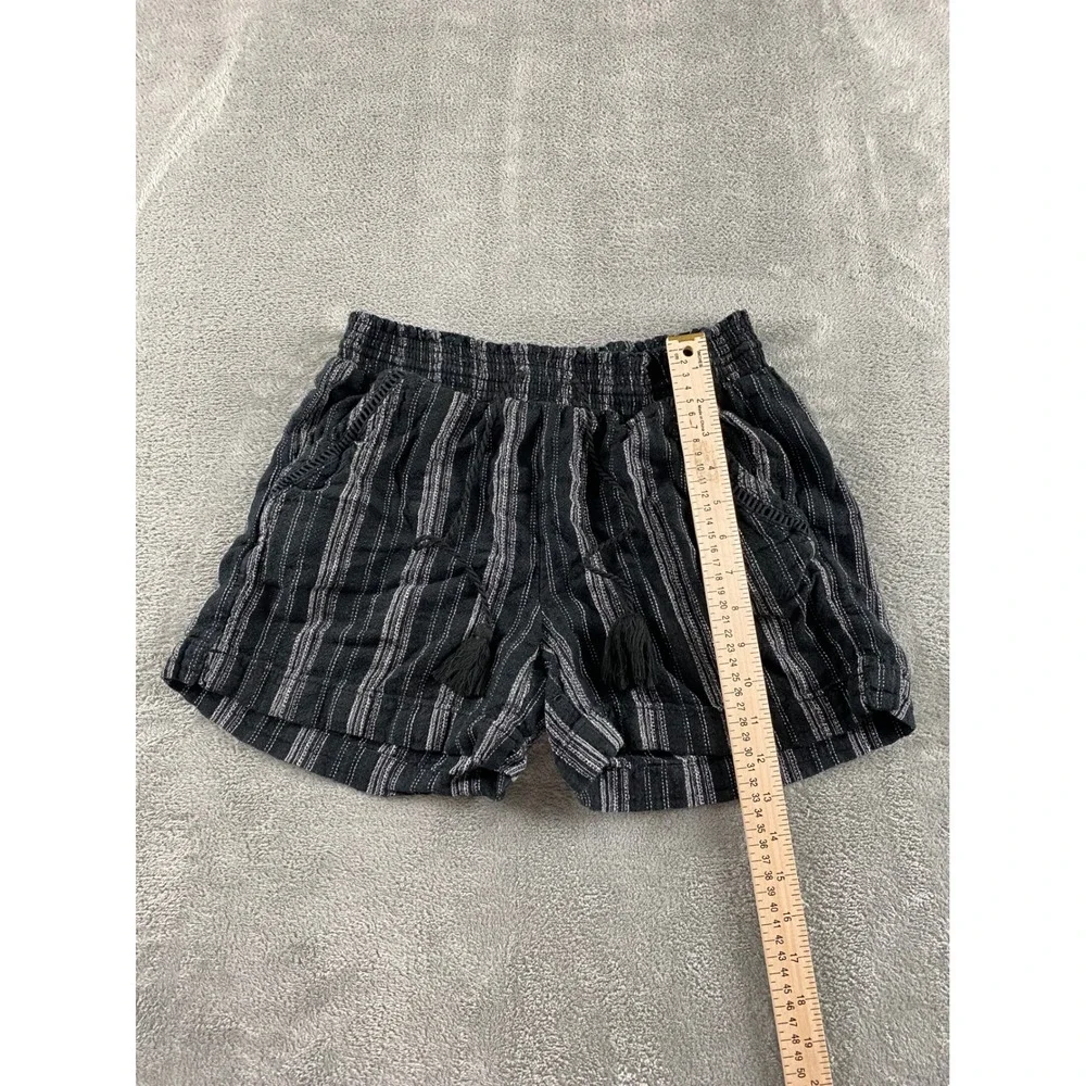 Briggs Womens Striped Pull On Shorts Black White Smocked Tassel Pockets Small